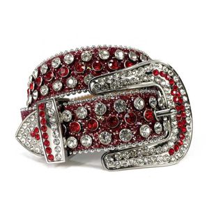 1 5 pouces de large pour hommes brillants et ceinture de ramine rouge Western Cowboy Bling Design cloudd paillette en cuir ceinture 265S