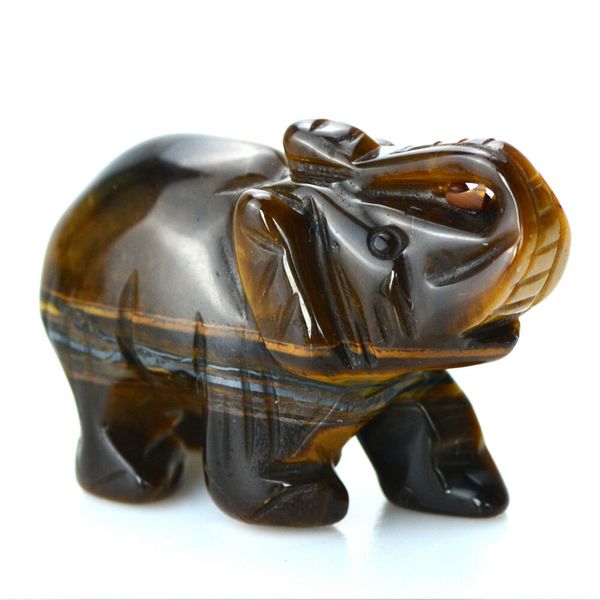 Figurine en cristal d'éléphant sculpté en pierre d'oeil de tigre de Quartz naturel de 1.5 pouces