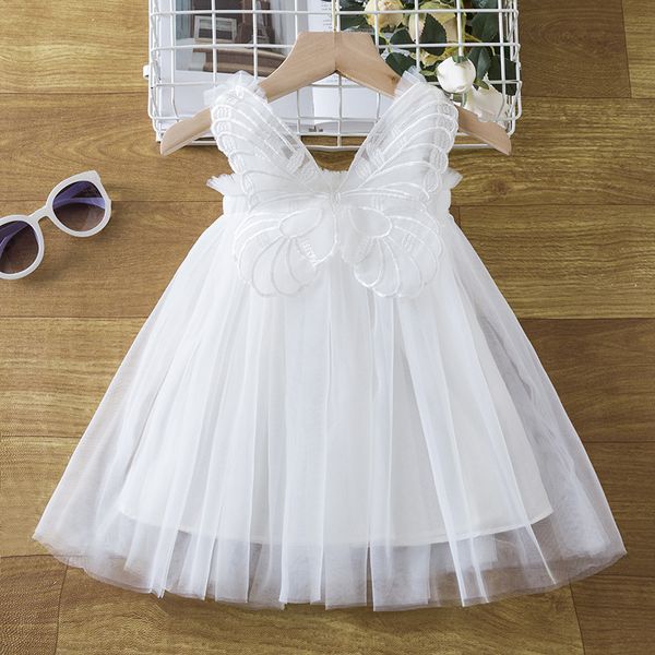 Robe d'été sans manches pour filles de 1 à 5 ans, Costumes pour enfants, dos papillon, en Tulle blanc et rose