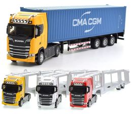1/50 modèle de camion en alliage moulé sous pression jouet conteneur camion retirer ingénierie véhicule de transport garçon jouets pour enfants 240103
