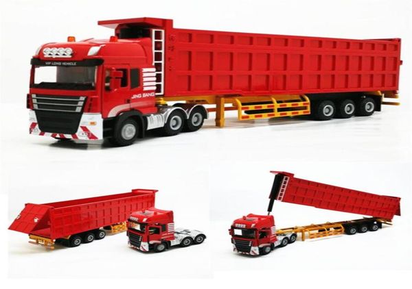 1 50 Modèle de camion de conteneur d'ingénierie alliage semi-remorque camion à benne basculante logistique de cargaison