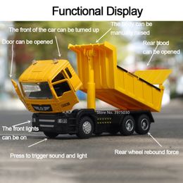 Tipper à échelle 1/50 Mélange de grue Camion alliage Diecast Engineering Véhicule modèle Toys Sound Light Pull Back Collectibles pour l'enfant