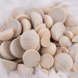 1-50pcs Perles à moitié en bois Boules en bois naturel Split Round Wood Boules pour les enfants bricolages Arts Gnome Nose Crafts Christmas décorer