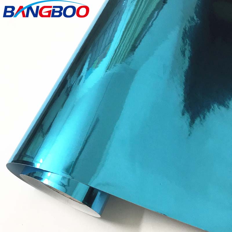 1.52x18m PVC Material Självhäftande himmelblå 3 lager Hög stretchbar spegel Krom Luftfri bil Wrap Vinyl