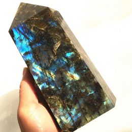 Obélisque de Quartz labradorite naturelle de grande taille 1 5kg, grande baguette en cristal, tour de pierres précieuses en cristal de quartz, guérison reiki 199H