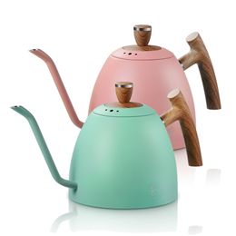 1.5L Coffee Kettle Water Tea Pot Pour Over Coffee Kettle Drip Kettle Gooseneck Stainless Stell with Wooden Handle 210408