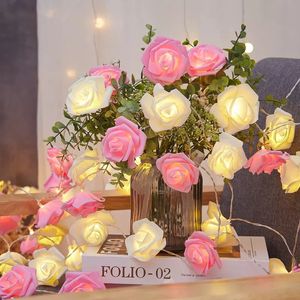 Guirnalda de flores artificiales de 1,5 M y 10LED, guirnalda de luces para el Día de San Valentín, luces de hadas de rosas de espuma, decoraciones para fiesta de Navidad y bodas