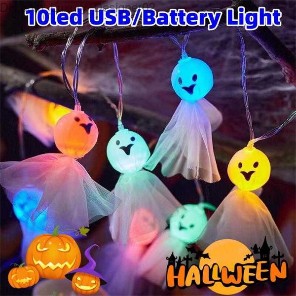 1,5 m 10LED Cadena de luces de Halloween Bolas de ojos de calavera Festival de fantasmas Fiesta Linterna Truco o trato Feliz día de Halloween Decoración Q230830