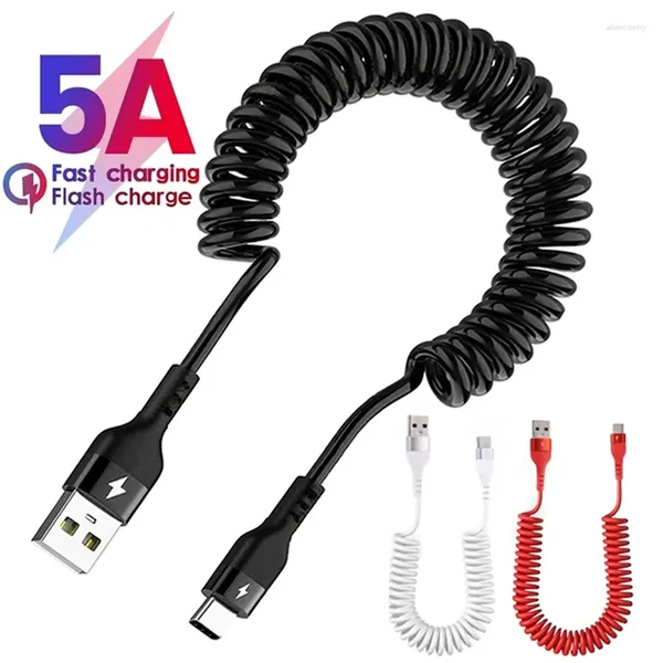 Cable USB tipo C telescópico de carga rápida con resorte, 1,5 m/1m, 5A, para Samsung, Huawei, Android, accesorios para teléfono, datos de coche