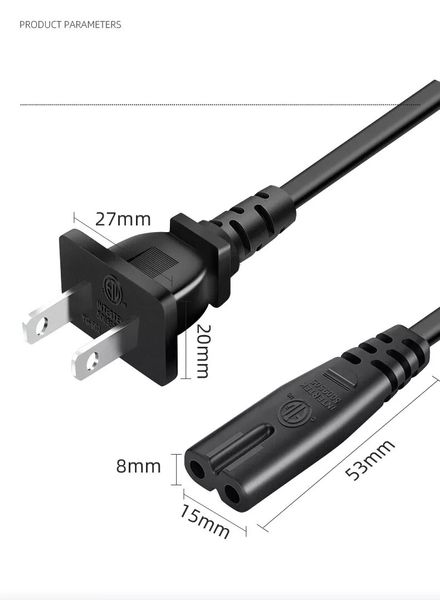 1.5m 2 núcleo American Plug Cable US estándar para la impresora Audio Sound CA Cable de alimentación