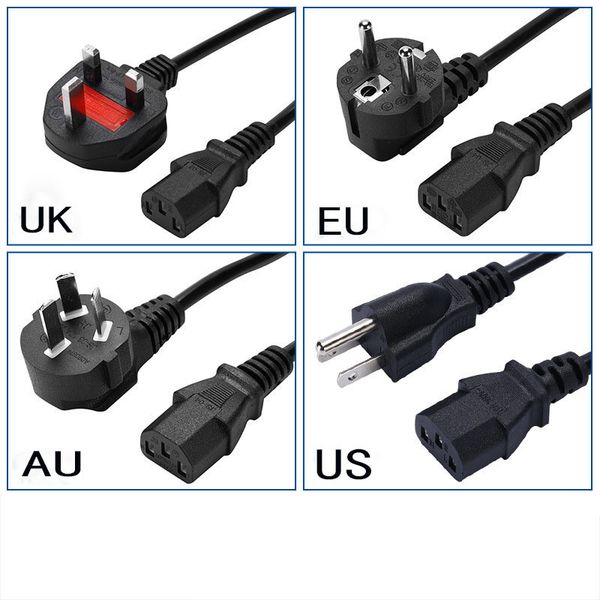 1,5 m 3 broches EU US AU UK prise ordinateur PC cordon d'alimentation secteur câble adaptateur 3 broches secteur pour imprimante Netbook ordinateurs portables joueurs de jeux appareils photo Powe se branche sur chargeur domestique