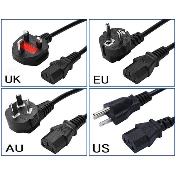 1.5M 3 PIN EU US AU UK Enchufe Computadora PC Cable de alimentación de CA Cable adaptador para impresora Netbook Computadoras portátiles Reproductores de juegos Cámaras Enchufe de alimentación Electrónica Cargador de baterías