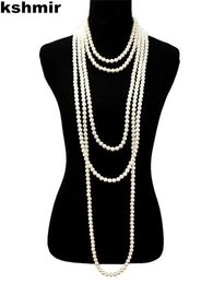 1,5 m -8 mm Verre de mode Imitation Collier de perle Femmes Simple Not multicouche Long Pull Chaîne Clothing Accessoires 240428