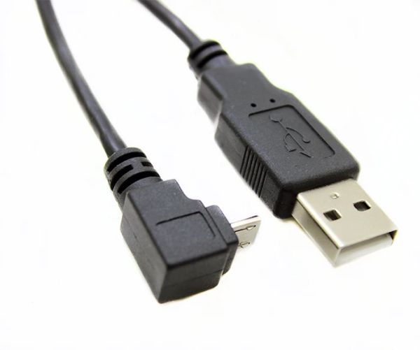 1,5 m 90 grados ángulo hacia abajo Micro B A USB 2,0 A adaptador macho convertidor de datos + Cable de carga para teléfono móvil inteligente tableta PDA