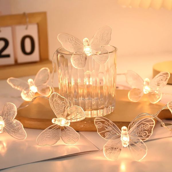 1,5 m papillon LED FAIRY Light String Garland Girls Butterfly Brithday Party Wedding Printemps Home Decorations Kids Christmas Gift 240424