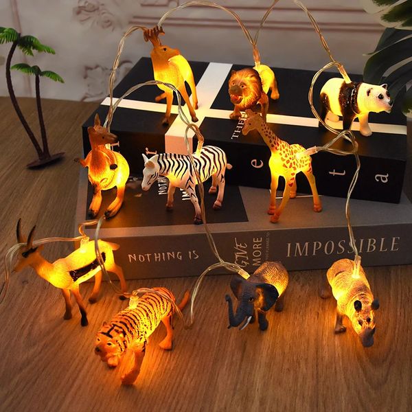 1.5 M Jungle Animal LED chaîne lumière tigre Lion éléphant dinosaure lumière chaîne bébé douche fête d'anniversaire enfants chambre décor cadeau 240325