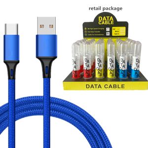 Câbles Micro/TypeC en nylon 2.1A 1M, fil de charge rapide, câble de chargeur de téléphone USB C