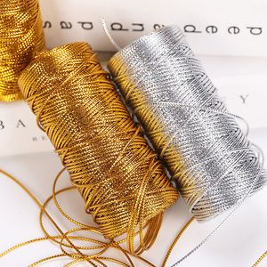 1,5 mm 100 mètres Macrame Cordon Corde Ribbons DIY Crafaces de Noël Fournitures Gold / Silver Jute Wire Couture Fil Flat Gift Gift