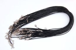 Collar de serpiente de cuero encerado negro de 1,5mm y 2mm, cordón de cuentas, cable de cuerda, cadena extensora de 45cm con cierre de langosta, componentes de joyería DIY
