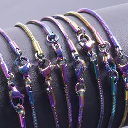 1,5 mm vierkante slangenketens, regenboog kleurrijke roestvrijstalen kettingen, gladde kreeft elkaar ketting geschikt voor hangende charmes diy sieraden maken accessoires 18 20 24 inch