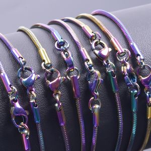 Cadenas de serpiente cuadradas de 1,5 mm, collares de acero inoxidable coloridos del arco iris, cierres de langosta suaves, cadena apta para dijes colgantes, accesorios para hacer joyas de bricolaje, 18 20 24 pulgadas