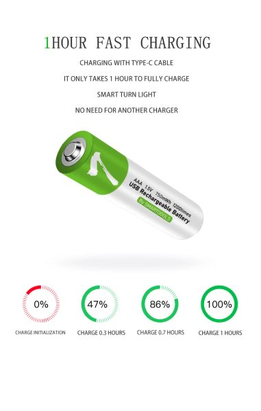 1,5 V AA + AAA Batterie rechargeable USB C Lithium Batterie Prise en charge de batterie rechargeable Charge directe de la ligne Pilas Reconsable