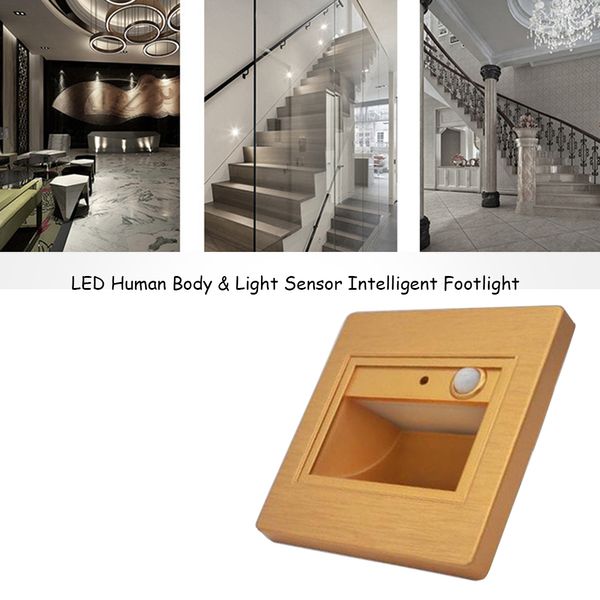 1.5W Capteur de lumière du corps humain LED Socle mural Éclairage encastré Lampe Escaliers Hôtel Veilleuses Induction intelligente Led Sol Footlight