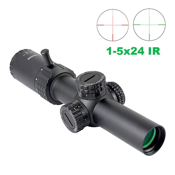 1-5x24 Visores de rifle IR Objetivo rápido Táctico Óptica iluminada en rojo y verde Visor de caza de gran angular con soportes de alcance aptos para riel Picatinny