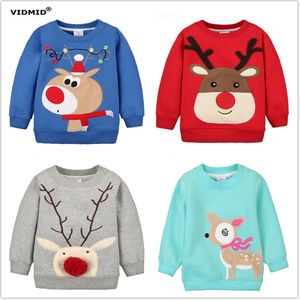 1-5Y Enfants Hoodies Filles Rouge Noël Renne polaire épais À Capuche Garçon Bébé Épais Sweats Enfant Dessin Animé Pull 1014 03 210622