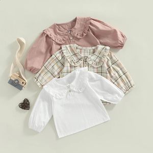 1-5 jaar peuter kinderen meisjes shirts blouses plaidSolid kleurpop kraag met lange mouwen overhemden lente herfst mode casual tops 240326