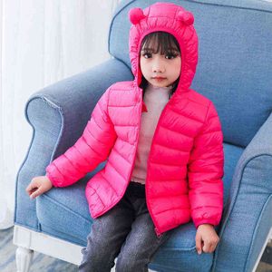 1-5 jaar oude jongen meisje winter omlaag jas stevige kleur dikke warme mode mode cartoon ontwerp hoogwaardige kinderkleding J220718
