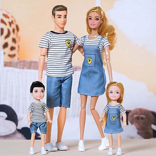 1/6 Barbie poupée jouet famille poupée ensemble de 4 personnes maman papa enfants 30 cm Barbies poupée ensemble complet avec des vêtements pour l'éducation cadeau d'anniversaire 240202