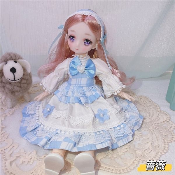 1/6 Bjd Anime Doll Conjunto completo 28 cm Lindo Comic Face Toys con accesorios de ropa Vestido de niña Juguete para niños 220505