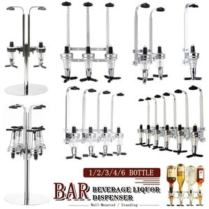 1-6 flesslikte dispenser muur gemonteerde roterende cocktail alcohol drink s wijn drank whisky dispenser butler bracket 231220