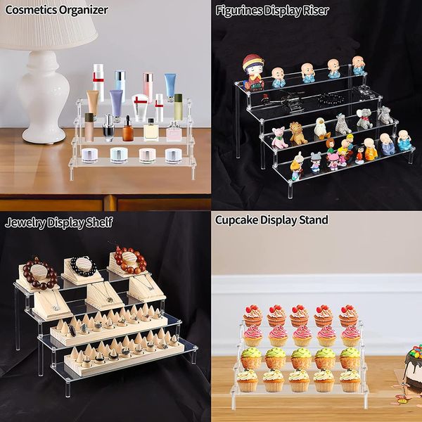 1 à 6 calques de montage en acrylique étagère d'affichage pour les figurines Amiibo Funko Pop, Perfume Spice Makeup Cupcake Dessert Model Organizer