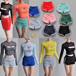 1/6 Schaal Vrouwelijke Figuur Accessoires Kleding Open Borst T-shirt Korte Dieptepunt Shirt Broek Leren Rok Model voor 12 Body 240227