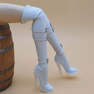 1/6 Schaal Witte Hoge Hak Schoenen Stevige Lederen Laarzen Model Geschikt voor 12in Vrouwelijke Soldaat Action Figure Lichaam zonder Voeten Pop Speelgoed 240328