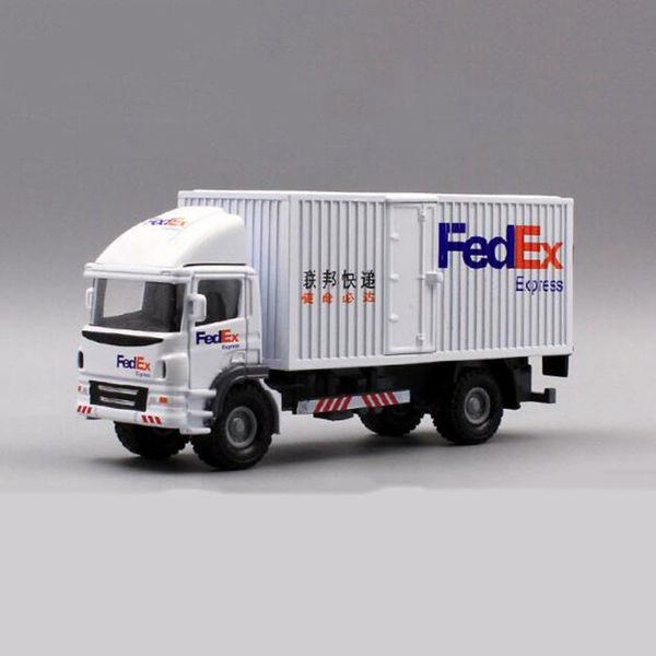 Escala 1: 60 Coche de juguete de aleación de metal Vehículo comercial Express FedEx Van Diecast Camión de carga Modelo Juguetes F Colección para niños LJ200930