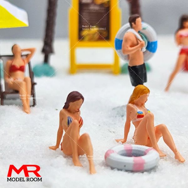 1/64 1/43 Mini Bikini Bikini Girl Shorts Figura de la escena de la playa Modelo de miniaturas hechas a mano para vehículos de automóviles Vehículos