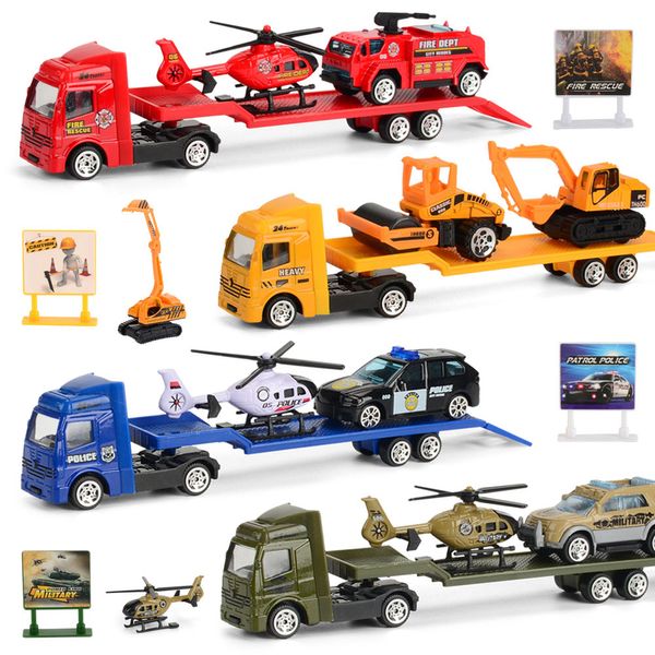 1:64 Mini coche de ingeniería de aleación, camión, remolque de rueda libre, juguete, modelo de coche para niños