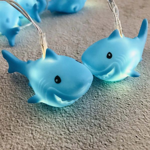 1.65M Shark LED String Light para la habitación del niño Lámpara Garland Baby Shower Decoración Cumpleaños Navidad Fiesta Decoración 10LED Luces 240325