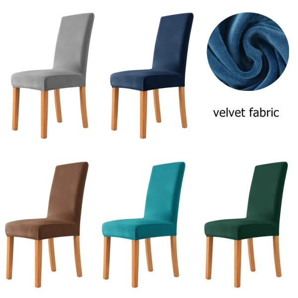 1/6 piezas de tela de terciopelo cubierta de silla elástica de la silla lavable cubiertas de silla de comedor estiramiento cubiertas de silla de oficina