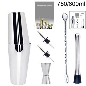 Ensemble de shakers à Cocktail de 750ml 750600ml, 1 à 6 pièces, avec recette de Cocktail, Kit de bar, outils de Bar, accessoires verseur Muddler Jigger 240319