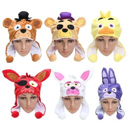 1/6 stcs Freddy Fazbear Plush Cap Toys Red Bruin Purple Freddy Chica Bonnie Foxy Plush Cap Hats voor kinderen Volwassenen Warm pluche speelgoed