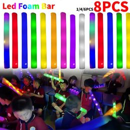 1-6 pièces bâton électroluminescent LED couleur en vrac bâton de mousse électroluminescente RVB tube de pom-pom girl lumière sombre utilisé pour les fournitures de fête de mariage d'anniversaire de Noël 240124