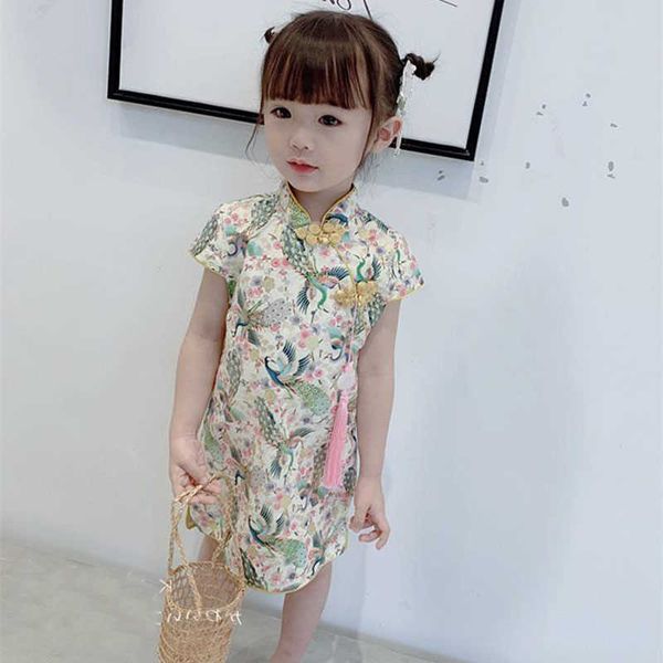 1-6T Été Nouvelles filles Robes Floral Baby Girl Weding Party Robe Enfants Chinois Traditionnel Cheongsam Costume Qipao Tenues Q0716