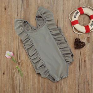 1-6Y enfants enfant filles maillot de bain couleur unie volants maillots de bain enfant en bas âge maillots de bain maillot de bain 210515