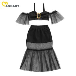 1-6Y Summer Enfant Enfants Filles Vêtements Set Off épaule Bow Tops Tulle Jupes Soirée Fête Tenues de vacances 210515