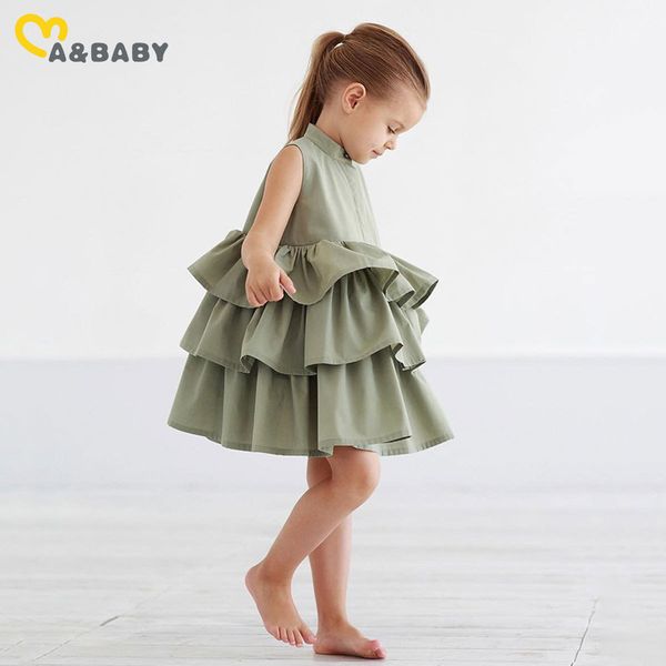 1-6Y Été Enfant Enfant Enfants Filles Tutu Robe Sans Manches Col Roulé Volants Voyage Vacances es pour 210515