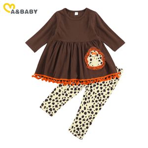1-6Y Thanksgiving Day filles ensemble de vêtements enfant en bas âge fille dinde tunique hauts pantalon léopard tenues costumes 210515